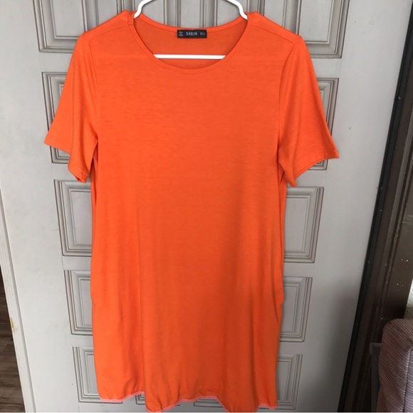 Shein Tee Shirt Dress Orange SzM Short Sleeves Knee Length Like New - Picture 1 of 6